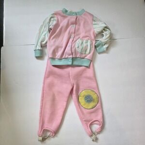 Vintage Hush Puppies Kids Outfit Set 18M Pink Green Puppy Applique Stirrup Pants